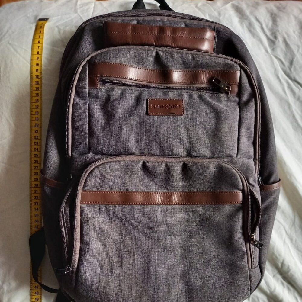 Samsonite grey leather computer backpack, multipo… - image 1